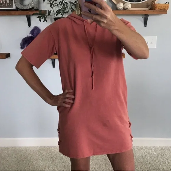 Coral/Rusty Color Hooded Tunic Dress - Picture 1 of 7